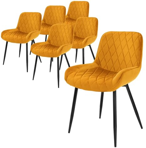 ML-Design 6er Set Esszimmerstühle, Senfgelb, Sitzfläche aus Samt, Stahlgestell, Esszimmerstuhl mit Rücken- und Armlehnen, Küchenstühle Küchenstuhl Wohnzimmerstühle Wohnzimmerstuhl Polsterstuhl Stühle