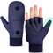 EEFOW Halbfinger Flip Damen Thermo Fahrradhandschuh - Sport Outdoor Winddicht handschuh mit Touch Screen Winterhandschuh Warm Running Handschuh für Fahrrad Ski Arbeits Fußball Motorrad Blau M