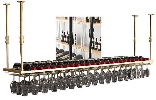 LIGUOYI Weinglashalter Hangend, Metall-Decke-Weinglas-Halter Starke Stabilität Einstellbare Höhe Weingläser Halter Platzsparend, Mit Schrauben Abnehmbar Gläserhalter Für Bar Küche Zuhause