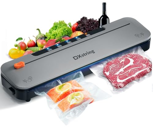 DXstring Vacuum Sealer Machine, Vacuum Sealer for Dry and Moist Food Preservation, Food Vacuum Sealer Machine with 15 Vacuum Sealer Bags and Built-in Cutter