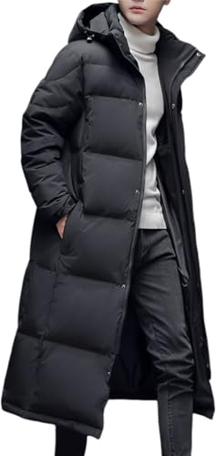 Oanviso Veste en Duvet Longue Homme Manteaux à Capuche Manteau Blouson Coupe-Vent Veste Chaud Respirant Veste Hiver Manteau de Doudoune Extérieure A Noir XXL