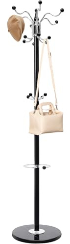 Brride Garderobenständer mit 16 Haken 170cm Kleiderständer Schwarz Metall mit Marmorfuß Maximale Belastung 44 lbs für Mäntel,Hüte,Taschen und Flur,Schlafzimmer,Büro