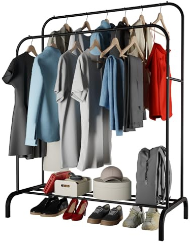 WOWZILLA Kleiderschrank Kleiderständer mit Kleiderstange Garderobe Schwarz Stange bis 40kg Last Schrank bis 40 Kleiderbügel Garderobenstange Stand Regal für Kleidung Offener Kleiderschrank