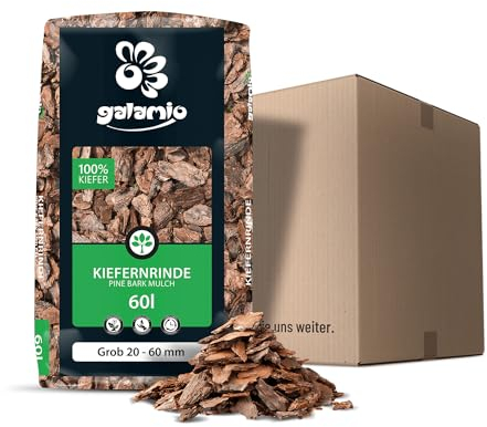 GALAMIO Kiefernrinde Kiefernmulch Rindenmulch Rinde Mulch Garten Dekor Pinus Sylvestris Natur Wald Kiefer Grob 20-60mm 60l Sack / 1 Karton Paligo