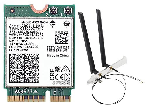 Fowecry AX201NGW Carte WiFi avec Antenne 2.4 Ghz+5Ghz WiFi 6 3000Mbps M.2 CNVio2 Bluetooth 5.1 Carte Réseau WiFi pour Win10 Pièces de Rechange Accessoires
