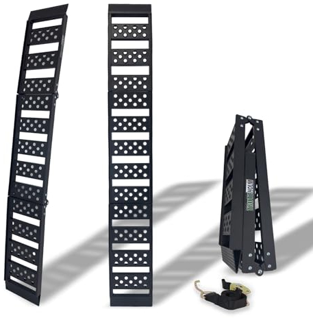 TRUTZHOLM Alu Auffahrrampe 198 cm 340 Kg zweifach klappbar Verladerampe Motorradrampe Klapprampe sehr platzsparend verstaubar und extrem leicht (schwarz, 1 Stück)
