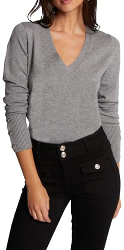 Morgan Jersey Corto Manga Larga Cuello V, Gris Medio, M