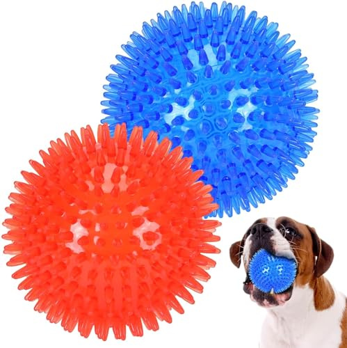 Petizer Confezione da 2 Giocattoli Palla Cigolante da 11cm, Palla da Masticare Spinosa, Giocattolo Galleggiante da Piscina, Giocattoli da Lancio e Riporto per Cuccioli, Gomma TPR, Contro la Noia e