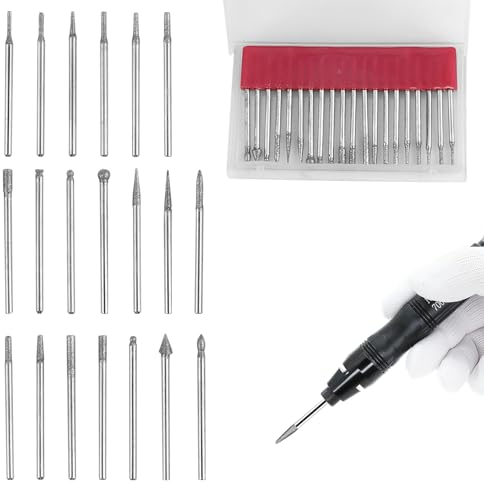 20 Set Frese Diamantate, Punte Diamantate per Utensili Rotanti, Con Gambo da 2.35 mm, per Intagliare Lucidare e Rettificare su Pietra Ceramica Vetro e Altro Inclusa Custodia per la Conservazione