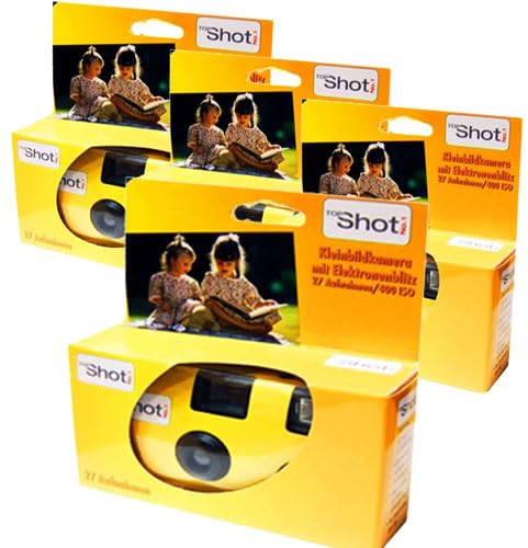 Lot de 4 appareils photo jetables PHOTO PORST 1A Topshot en jaune/appareil photo de mariage/de fête (27 prises chacune)