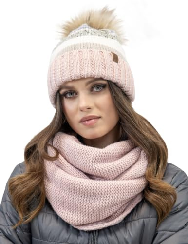 VIVISENCE Winter Mütze Mit Bommel Für Damen Aus Wärmendem Garn Mit Antistatischer Wirkung Bommelmütze Aus Weichem Innenfutter Perfekte Passform Für Kalte Wintertage Modell 7099