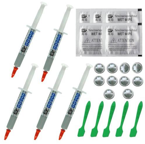 GD900 Thermische Paste (4g*5 PCS) Premium Performance Wärmeleitpaste für alle Prozessoren (CPU GPU PC LED) Leitfähiges Fett Kühlkörper Compound Silikon Plaster sichere Anwendung Nicht leitend