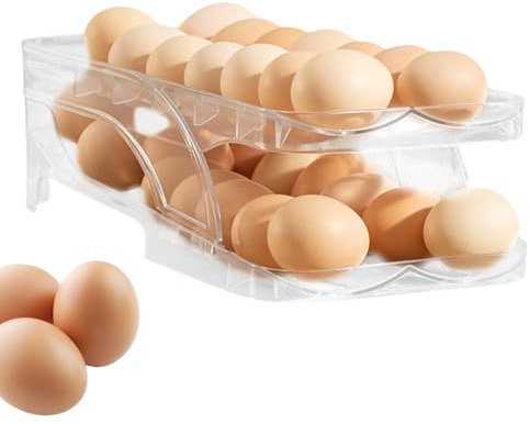 Huevera para frigorífico, huevera para frigorífico Transparente de gran capacidad, soporte para huevos que ahorra espacio, organizador de huevos, dispensador de huevos con ruedas, almacenamiento de hu