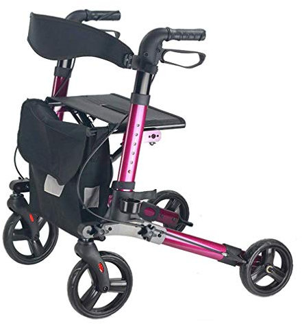 Zusammenklappbarer Rollator, leichter Trolley, höhenverstellbar und rollbar, Gehhilfe für Erwachsene, doppelte Sicherheitsbremse, verstellbarer Griff, Stockhalter und abnehmbare Aufbewahrungstasche