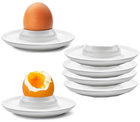Hueveras,6 PCS Soportes para Huevos Huevera Dura y Blanda Estilo Clásico Platos de Plástico Blanco para Huevos Hueveras para Huevos Pasados por Agua Apta para Microondas y Lavavajillas
