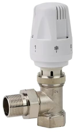 DEYIN Thermostatisches Heizkörperventil for Fußbodenheizung, mehrere Einstellungen, weiß, silberfarben, DN20/DN15, energieeffizient, automatisch(DN20 Angle Type)