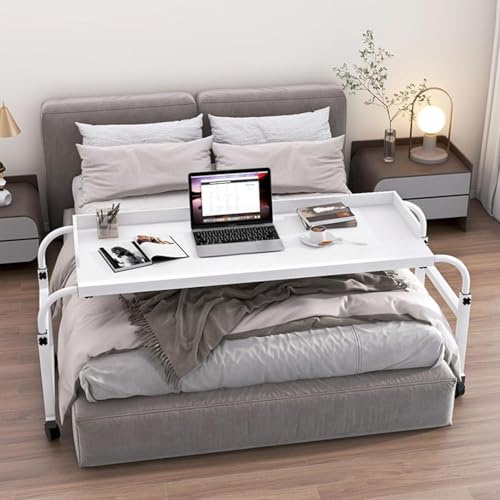 Scrivania Laptop,Generico Tavolino Da Letto Regolabile Tavolo Da Letto Mobile Regolabile In Altezza Con Ruote Comodini Mobili Su Ruote(Color:Bianco)