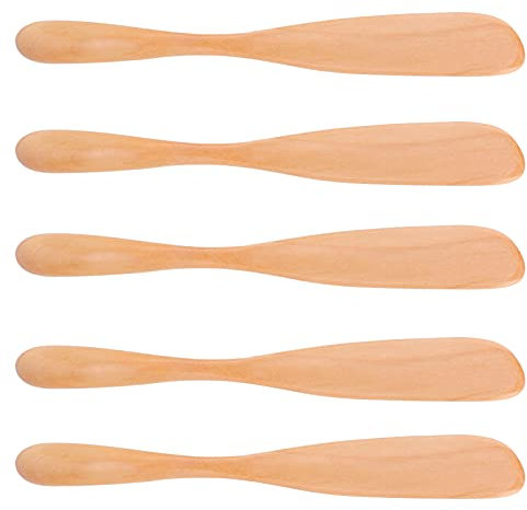 Akozon 5-teiliges Japanisches Marmeladen-Buttermesser aus Holz für Kuchen, Gebäck, Brotaufstrich – Besteckset in Natürlicher Holzfarbe für Schönheitsmasken und Essen