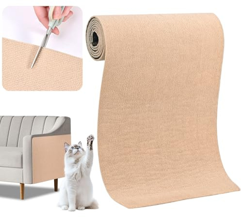 LUXECOVE Katzenkratzmatte, Anti-Kratzer Selbstklebende Katzenkratzmatte für Sofas und Wände, 40 x 200 cm, auf jede Größe zuschneidbar, Katzenkratzbrett, schützt Sofamöbel (Khaki)