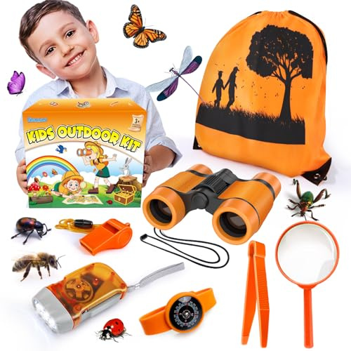 YOPINSAND Set da esplorazione per Bambini, binocolo per Bambini, Kit da Esploratore con Zaino, Giocattolo da Esterno, Ragazze e Ragazzi