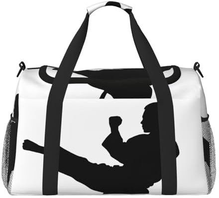 Taekwondo Sporttasche für Damen, mit Kampfsport-Druck, Reisetasche, Sporttasche mit Fach, Seesack für Herren, Damen, Handgepäck, Wochenend-Reisehandtasche für Damen, Schwarz , Einheitsgröße