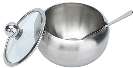 Tazón de Azúcar de Acero Inoxidable con Tapa Transparente y Cuchara Incorporada, Recipiente de Azúcar Duradero para Sal y Especias, Lavavajillas Seguras
