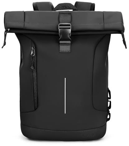 Lekeinchi Sac a Dos Rolltop pour Femmes et Hommes, Elegant Sac à Dos Voyage avec Compartiment pour Ordinateur Portable 17 Pouces, Grand Sac à Dos Etanche pour Voyages, Travail, College – Noir