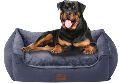 OUPEIWAWA Orthopädisches Hundebett für mittelgroße Hunde, 73x59x18cm | Schlafbereich 51x41cm, Hundekorb mit hohem Rand, abnehmbarer und waschbarer Bezug, rutschfest, Dunkelgrau, Indoor/Auto