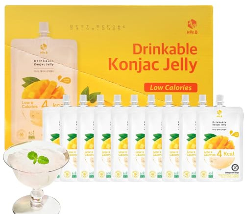 JELLY.B Trinkbares Konjac | 150g x 10er | Kalorienarm, Zuckerfrei, vegan & ballaststoffreich | Gesunder Snack für Diät, Sport & Alltag | Sättigend & Lecker (Mango)
