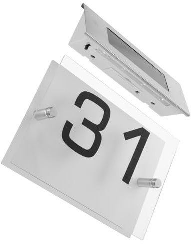 SHINEOFI 1 Juego Lámpara de puerta LED placas con el nombre de la casa para el exterior Lámina solar condujo números de dirección para la casa Señal de número de casa Acero inoxidable Plata
