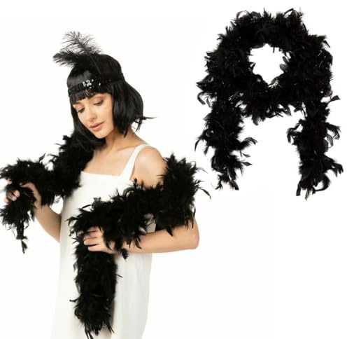 DOKRIN Boas de déguisement pour enfants,2M noir grande bande de plumes écharpe décoration de fête de mariage bricolage bouquet emballage bande de plumes