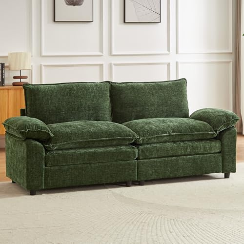 JIEXI Hörnsoffa, hörnsoffa med sovfunktion, L-formad soffa, bäddsoffa, modern designsoffa, för vardagsrum sovrum, chenille-tyg 288 x 132 cm (grön sits för 2 personer, inga fotstöd)