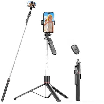 Selfie Stick Phone Tripod, 67/170cm Extendable Portable Tripod Stand with Bluetooth Remote & Balance Handle for Video Recording, Compatible with iPhone & Samsung Smartphones, Camera