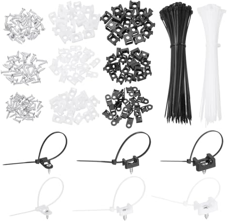 sourcing map 120 piezas de 1,9 cm 1,5 cm 2,3 cm tipo sillín de base con bridas de 15,24 cm y tornillos de rosca M3 M4 M5, juego de abrazaderas de soporte organizador de alambre, negro/blanco