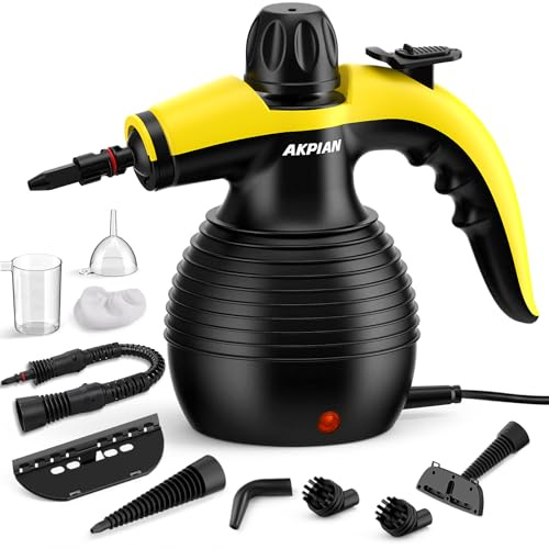 Nettoyeur vapeur à main AKPIAN, nettoyeur vapeur, nettoyeur vapeur portable multifonction avec verrouillage de sécurité et kit d'accessoires 10 pièces pour éliminer la saleté et la graisse