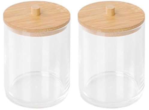NIDONE Scatola porta bastoncini di cotone, contenitori in acrilico, barattoli con coperchio in bambù trasparente, 2 pezzi