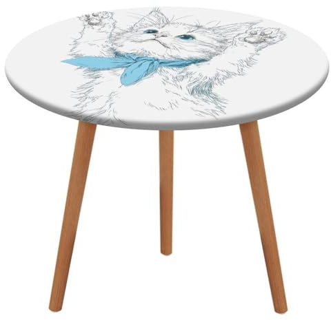 Jubonexis Tovaglia rotonda con adorabile gattino che indossa un nastro blu, impermeabile, elastica, per picnic, campeggio, sala da pranzo, 127 cm