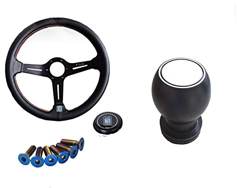 Volante Sportivo Auto,Volante da Corsa Ruote dello sterzo da corsa di cuoio universale 14 pollici per la deriva del volante sport + manopola cambio con logo(PVC)