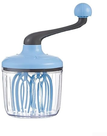 1 batidor de mano, batidor de huevos, espumador de leche, mezclador manual para cuencos para tazas, diseño de manivela de mano, batidor de plástico (azul)