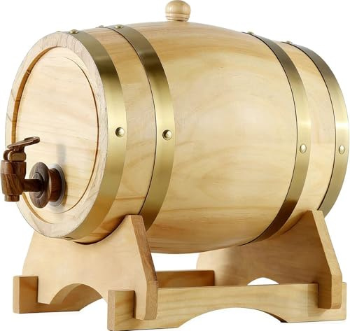 Barril de Roble (10l, 15l, 20l, 30l, 50l), Barriles de Vino, Barriles de Madera Vintage para Whisky, con Grifo/Soporte, Revestimiento de Papel de Aluminio(F,10L)