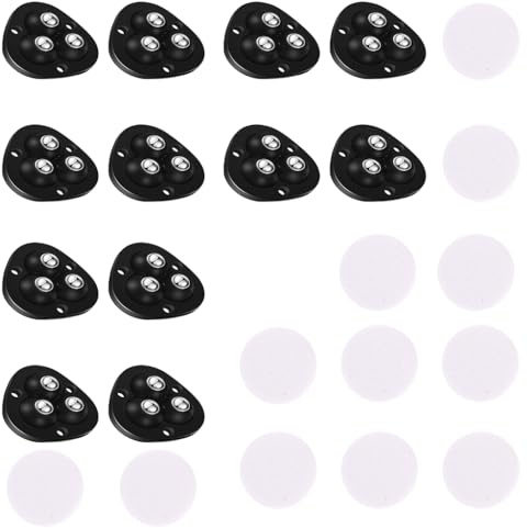 12 Mini Roulette Meuble Adhesives Rotation 360 Degres Billes Acier Noires | Pour Meubles Deplace, Boites De Rangement, Poubelle A Roulettes, Et Appareils, 12 Pieces, Petite Roulettes, Pour Meubles