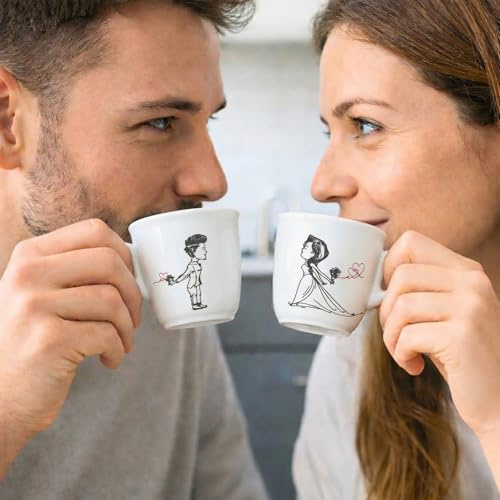 BrandPrint Set 2 Tazzine Caffè con Piattino - Serigrafia Artigianale COPPIA SPOSI CON CUORI in Box Elegante - 100% Made in Italy - Regalo Coppia Matrimonio, Nozze, Anniversario