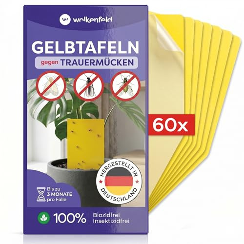 Wolkenfeld Piège à Moucherons Plantes 60 Pièces Stickers Jaunes – Anti Moucherons Interieur, Attrape Moucheron Adhésif Double Face, sans Insecticide – Plantes d’Intérieur & Serre – Made in Germany