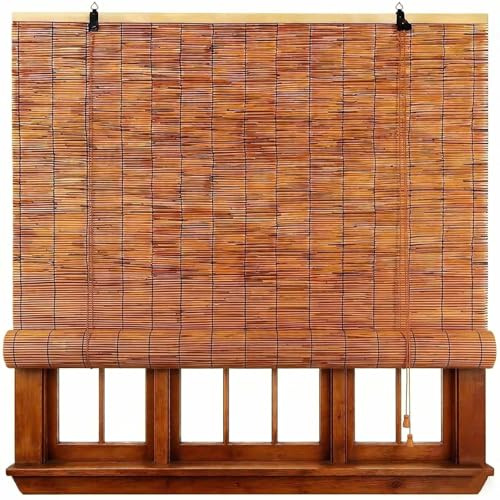 Generisch Bambusrollo für Außen & Innen, Natürliches Raffrollo als Sonnenschutz & Sichtschutz, Bambusvorhang für Fenster Balkon Terrasse, Maßanfertigung möglich