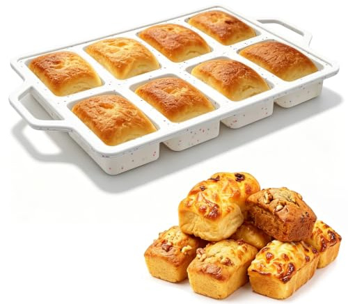 Yumatch 8 Cups Silicone Mini Loaf Tins with Metal Frame, Nonstick Silicone Mini Bread Loaf Pans Trays for Baking Bread, Brownie, Cornbread, Cheesecake