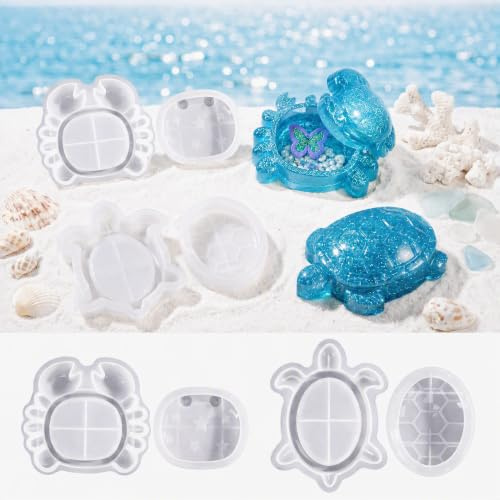 2 Stück Silikonform Schildkröte & Krabbe – Aufbewahrungsbox | Wiederverwendbare Epoxidharz Gießform für DIY Schmuckbox Deko | Ideal für Beton Gips Seife & Kerzenwachs
