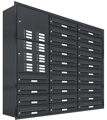 AL Briefkastensysteme, Unterputzbriefkasten Anthrazit Grau, 24er Briefkasten mit Klingel, Briefkastenanlage modern, RAL 7016 Postkasten