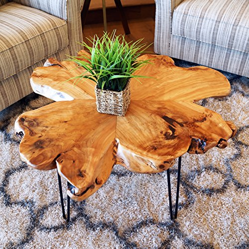 WELLAND Live Edge Cedar Coffee Table 32 W x 32 D x 20.5 H Rustic Round Table for Living Room, Patio, Bedroom, Home Office