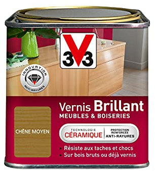 V33 Vernis intérieur Brillant meubles & boiseries, Chêne moyen 0,5L