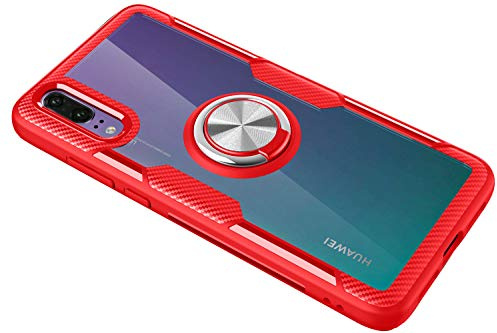 SORAKA Hülle für Huawei P20 mit 360 Grad drehbarem Ringständer Harter PC transparenter Abdeckung+Silikon Rahmen durchsichtige hülle mit Metallplatte für Handyhalterung Auto KFZ Magnet